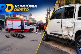 Motociclista fica ferido após colisão com caminhonete em cruzamento de Ji-Paraná