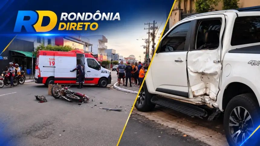 Motociclista fica ferido após colisão com caminhonete em cruzamento de Ji-Paraná
