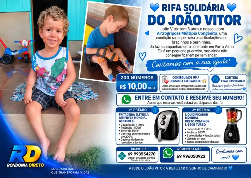 Família de São Miguel do Guaporé faz rifa para ajudar menino de 5 anos que precisa continuar tratamento em Brasília; saiba