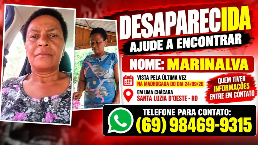 Família procura por Marinalva, desaparecida após ser vista em chácara de Santa Luzia D’Oeste