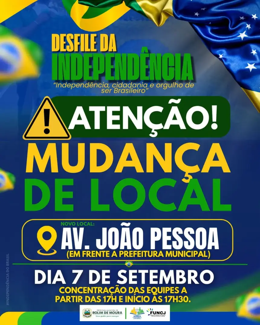 Atenção: desfile de 7 de Setembro muda de local e será realizado na Avenida João Pessoa