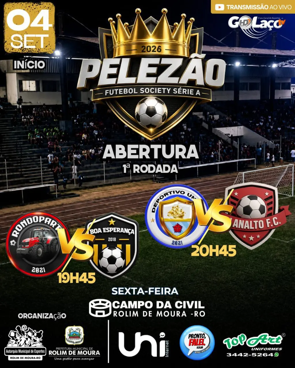 Campeonato Pelezão 2026 começa nesta sexta com rodada dupla no Campo da Civil em Rolim de Moura