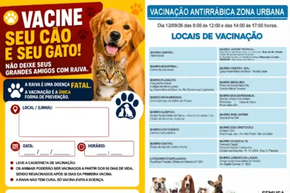 Campanha de vacinação antirrábica terá pontos em vários bairros de Rolim de Moura neste sábado
