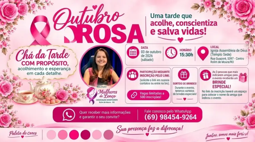 Outubro Rosa: Mulheres de Lenço promove tarde especial de acolhimento, informação e conscientização em Rolim de Moura