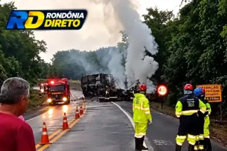 Trecho entre Vilhena e Pimenta Bueno: Grave acidente entre caminhões na BR-364 teria deixado duas pessoas mortas; veículos