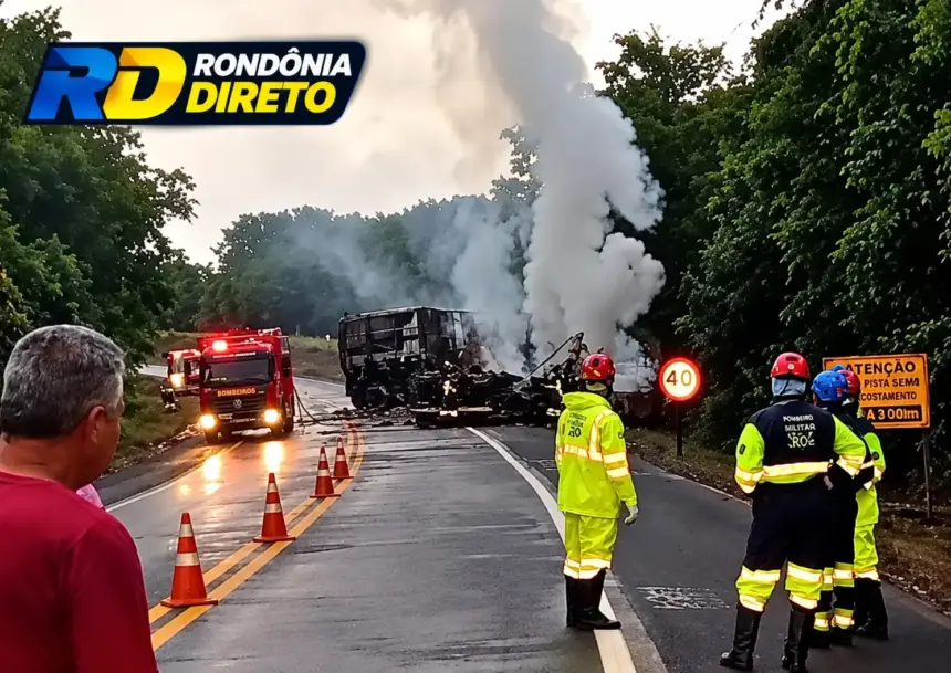 Trecho entre Vilhena e Pimenta Bueno: Grave acidente entre caminhões na BR-364 teria deixado duas pessoas mortas; veículos