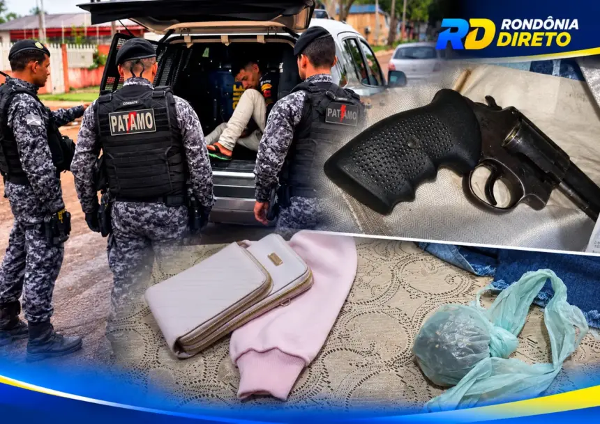 Casal é preso durante operação das polícias Civil e Militar em Rolim de Moura; arma e drogas são apreendidas