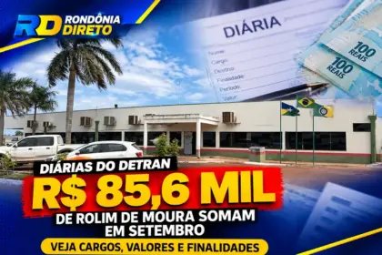 Diárias do Detran de Rolim de Moura somam R$ 85,6 mil em setembro; veja cargos, valores e finalidades