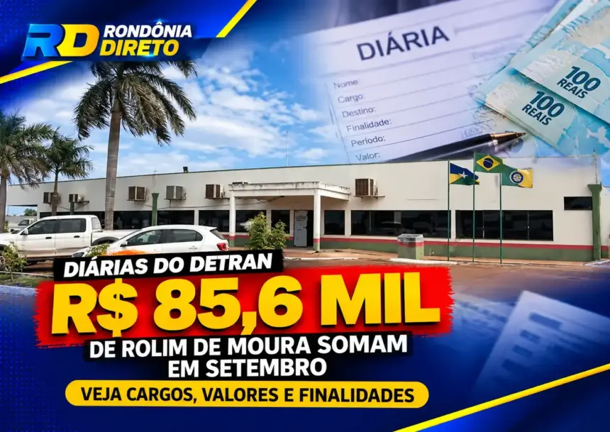 Diárias do Detran de Rolim de Moura somam R$ 85,6 mil em setembro; veja cargos, valores e finalidades