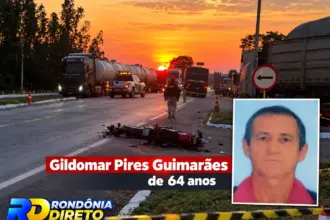 Idoso de 64 anos morre em acidente entre carreta e motocicleta na BR-364 em Cacoal