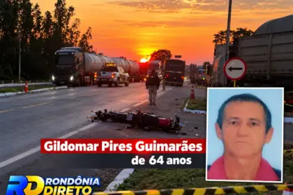 Idoso de 64 anos morre em acidente entre carreta e motocicleta na BR-364 em Cacoal