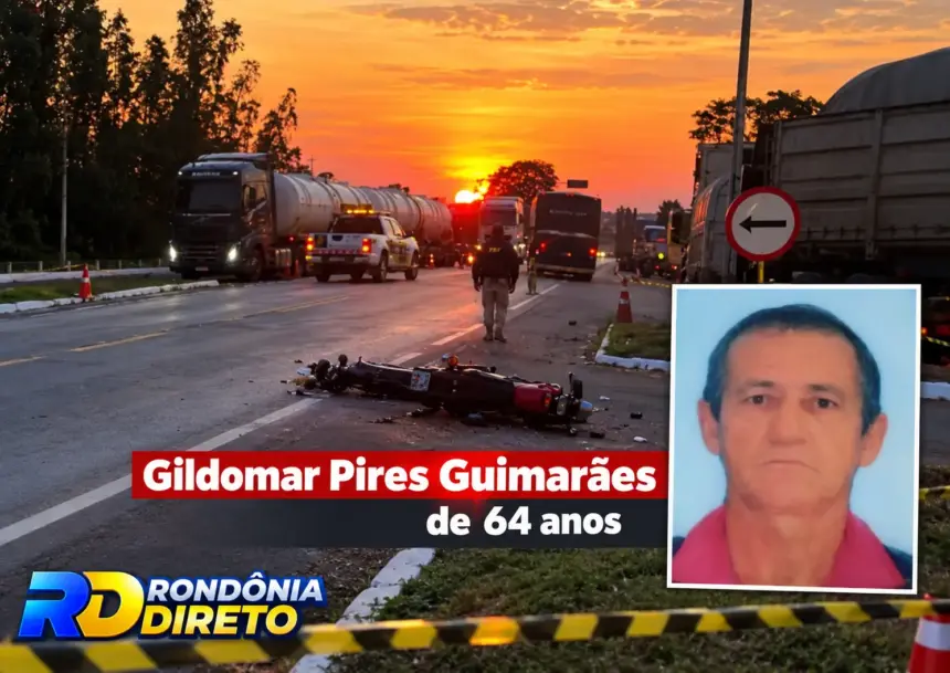 Idoso de 64 anos morre em acidente entre carreta e motocicleta na BR-364 em Cacoal
