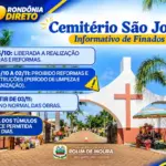 Cemitério São José suspende obras e reformas a partir de segunda-feira (26) em Rolim de Moura