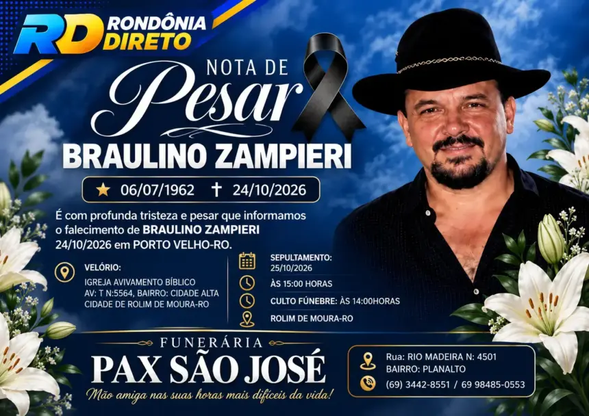 Funerária Pax São José comunica falecimento de Braulino Zampieri, aos 64 anos; sepultamento será neste domingo (25)