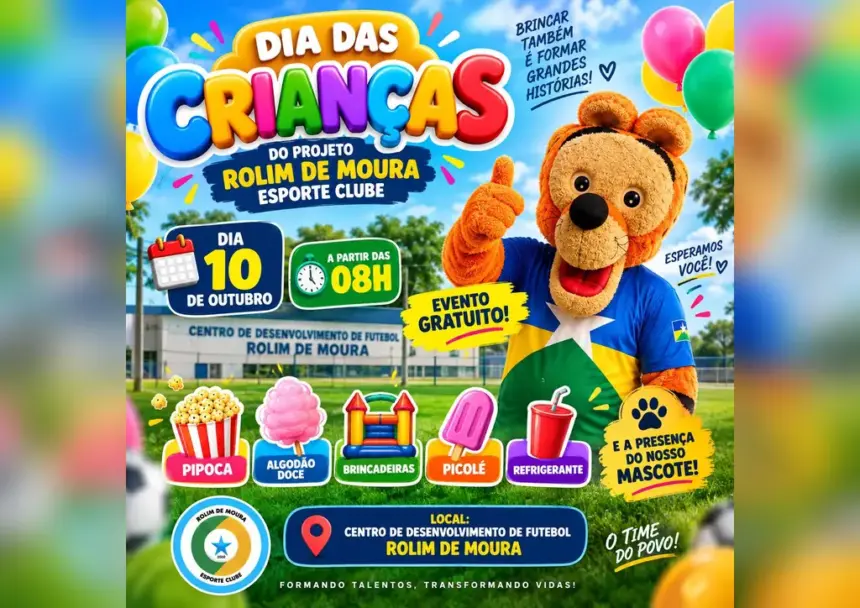 Rolim de Moura Esporte Clube promove festa gratuita para crianças neste sábado (10), no bairro Centenário