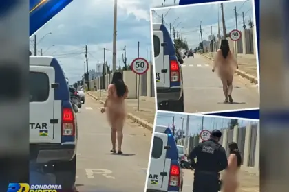 Mulher é vista nua nas ruas de Ariquemes e abordagem policial é registrada em vídeos